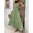 thumbnail image 4 of Sakmal V-Neck Summer Dresses Maxi Green Sleeveless Graphic Pleated Ruffle Slip Dress, 4 of 8