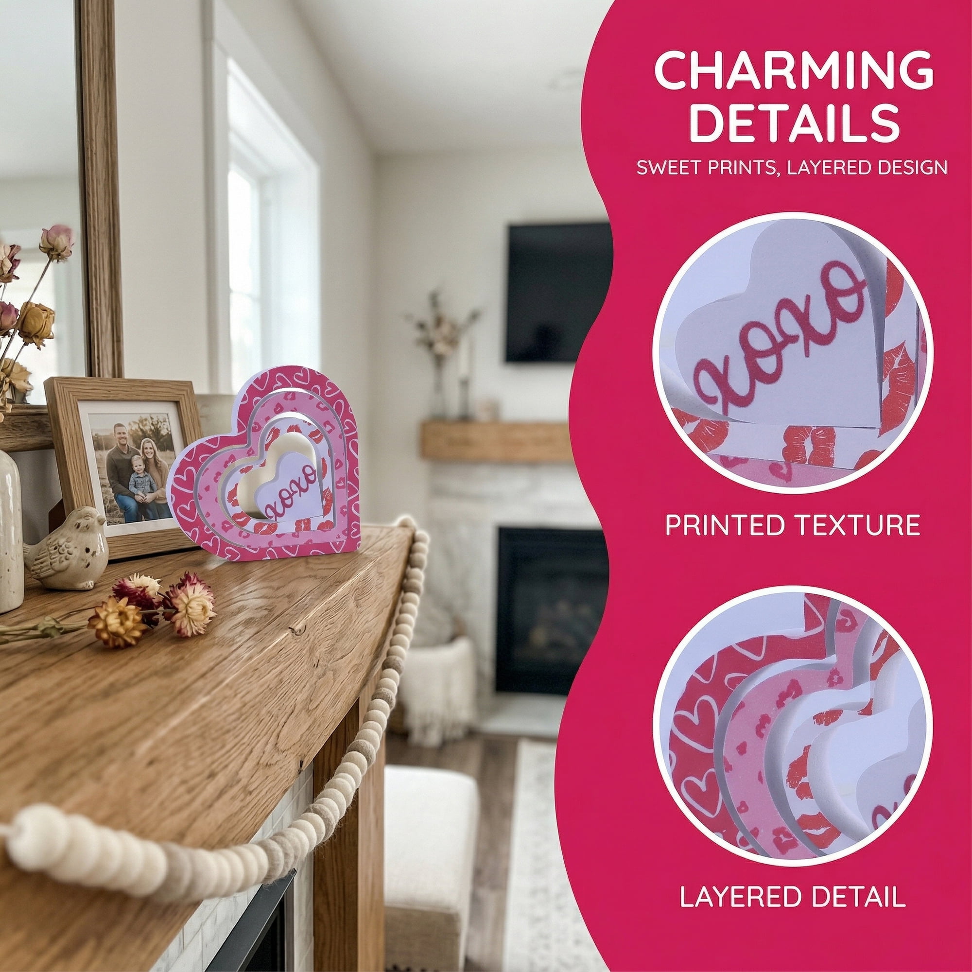 Unique Bargains Wooden Heart Table Decor Removable Stackable Heart Sign Style B 5.1in