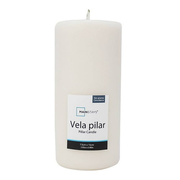 Vela Mainstays Pilar Sin Aroma Blanca 7.5x15 cm