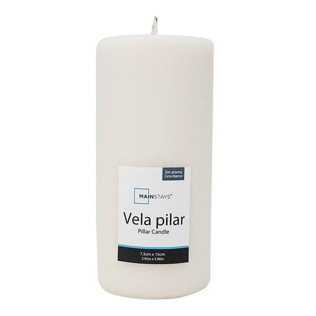 Vela Mainstays Pilar Sin Aroma Blanca 7.5x15 cm