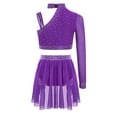 thumbnail image 2 of TiaoBug Kids Girls Ballet Lyrical Dance Outfits Shiny Rhinestones Crop Top and Skirt 2-Piece Set Purple 14, 2 of 5