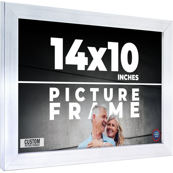 14x10 Frame Silver Stainless Steel Solid Wood Picture Frame | 0.75 Inch Moulding Width | Includes