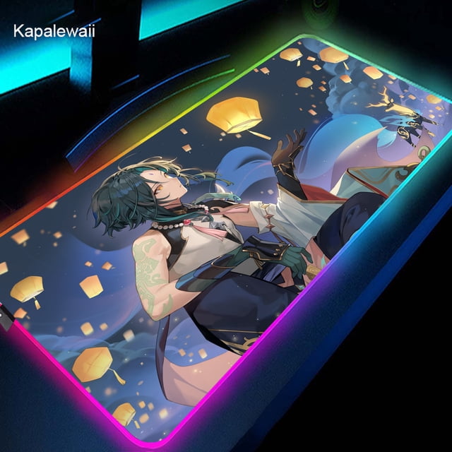 Genshin Impact-alfombrilla de ratón RGB para juegos, alfombrilla de ratón grande Xsl, almohadillas para teclado, Alfombra de goma para ordenador, alfombrilla de escritorio retroiluminada, 900x400mm LIUWENJING unisex