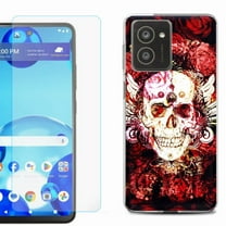 For HMD Vibe Shockproof Phone Case Cover with Tempered Glass Screen Protector, by OneToughShield - Rose Skull