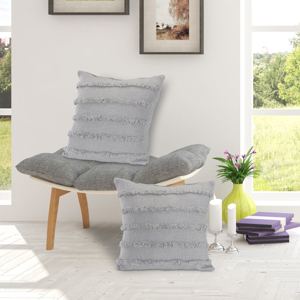 Ox Bay Gray Solid Organic Cotton Square 2 Piece Pillow Feather Filled Set