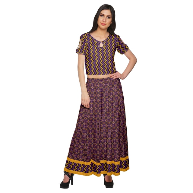 Moomaya Crop Top And Palazzo Set Party Wear Printed Santoon Ethnic Set For Girl