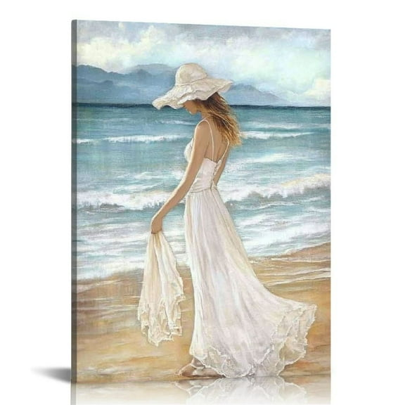 Lady by the Sea Art Print Lady by the Sea Art Print - 12x16" Elegant Canvas, Unframed Romantic Seascape Decor