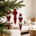 thumbnail image 5 of 6-Piece Flocked Red Finial Drop Christmas Ornaments, Velvet Teardrop Baubles with Rich Plush Texture, Hanging Tree Decor for Warm Holiday Displays, 5 of 7