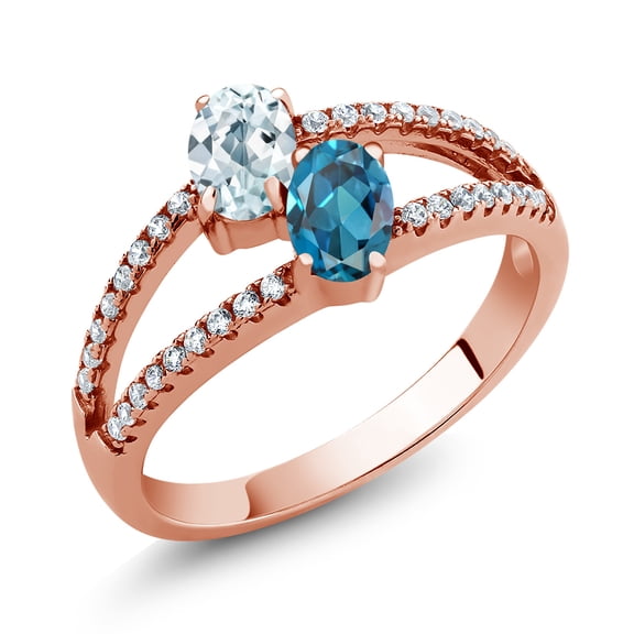 Gem Stone King 1.51 Ct Sky Blue Aquamarine London Blue Topaz 18K Rose Gold Plated Silver Ring (Size 5)