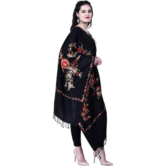 Kashmiri Stole / Shawl /Wrap for Women,Aari Embroidered Wool Design, (Size 30 X 80 Inches)