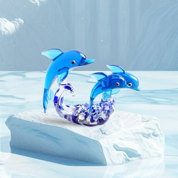 Safeglitz Double Glass Figurines (Sea Animal), Miniature Handmade Sculpture Statue, Collectibles & Home Desk Decor (Birthday Gift for Women/Men/Kids),Dolphin Ornament B