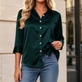 thumbnail image 2 of Button up Shirt Women Zaewscy Women's Satin Button Down Shirt Point Collar 3/4 Sleeve Elegant Casual Blouse Navy M, 2 of 8