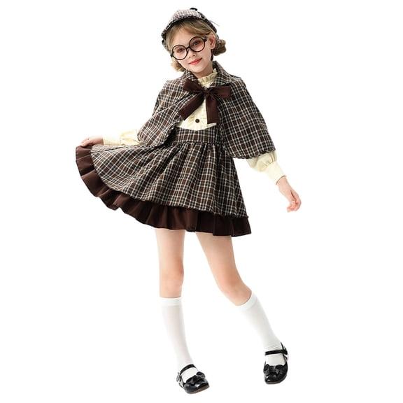 Tisuna Girls Dress Outfits Set Child Plaid Print Long Sleeve Crew Neck Dress And Cardigan Beauty Soft Girls Festival Playwear Clothes Set Coffee Size 2-3 Years