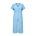 thumbnail image 7 of TOUMENY Spring Fall Jumpsuits for Women Wide Leg V Neck Button Front Jumpsuit Casual Loose Vacation Travel Lounge Romper Light Blue S, 7 of 7