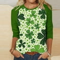 thumbnail image 2 of Saint Patricks Day Outfit Women 3/4 Sleeve Crew Neck Raglan Tee Shamrock Clover Shirt Loose Fit Soft Tops Green Irish Blouse, 2 of 7