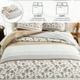 thumbnail image 4 of Y-PLWOMEN Cotton Quilt Set King Size, King Quilt Bedding Set Bedspreads, Floral Striped Quilt, Lightweight Quilted Comforter for King Bed, Brown/White/Gray, All Season, 3 Pieces, 4 of 8