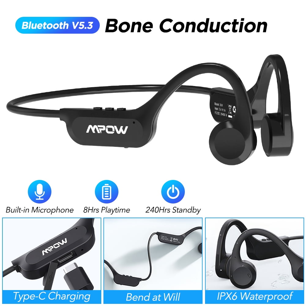 MPOW Open-ear Bone Conduction Earphone, Bluetooth 5.3 Bone Conduction Headphones with Mic, Hand Free Call 8H Playback Sport Earphone