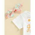 thumbnail image 5 of LMLYSoH Baby Kids Girls Pants Set, Short Sleeve Letters Print T-shirt/Romper with Flower Print Flare Pants and Headband, 5 of 9