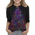 thumbnail image 2 of YUNAFFT Girls Christmas Print Casual 3/4 Sleeve Round-Neck Blouses & Shirts Cotton-Like Comfort Fit Elastic 4-14Y, 2 of 7