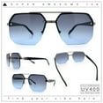 thumbnail image 2 of Luxury Mobster Rimless Half Rim Oversized Rectangle Metal Sunglasses Silver - Purple Blue, 2 of 8