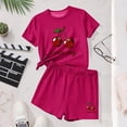 thumbnail image 5 of Hot Pink Girls Cherry Print 2 Piece Outfit Short Sleeve T-Shirt and Shorts Set Summer Clothes for Kids Polyester Sizes 4-14,Size 9-10T, 5 of 6