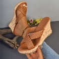 thumbnail image 5 of Platform Sandals for Women Braided Strap Open Toe Cork Wedges Heels Summer Nonslip Slip on Slides Shoes Brown Size 8.5, 5 of 7