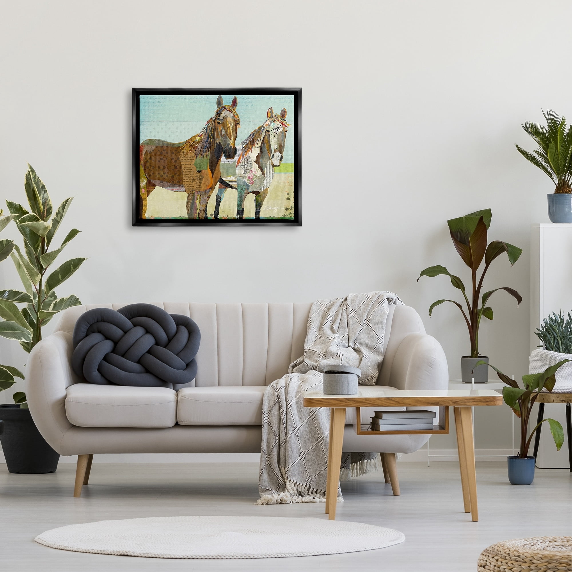 Stupell Industries Wild Farm Horses Layered Newsprint Collage Arrangement Graphic Art Jet Black Floating Framed Canvas Print Wall Art, Design by Traci Anderson