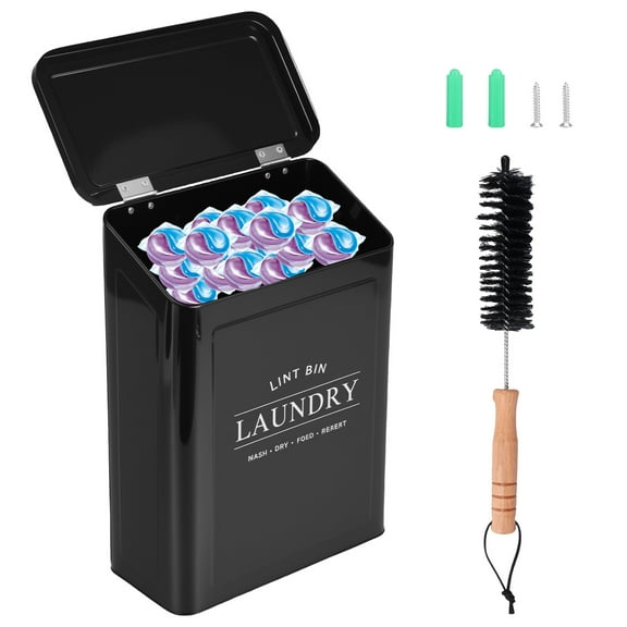 FUYGRCJ Magnetic Lint Bin for Laundry Room, Metal Lint Container with Lid and Brush, Wall Mounted Lint Box for Dryer Farmhouse Laundry Room Decoration
