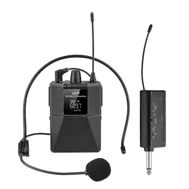 UHF Wireless Microphone Headset with Transmitter and Receiver, LED Digital Display Bodypack
