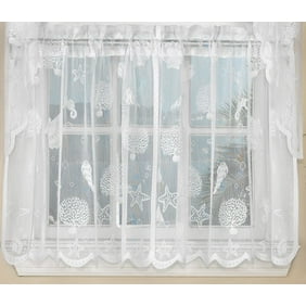 Mainstays Seashell Toss Printed Valance And Kitchen Curtains Set