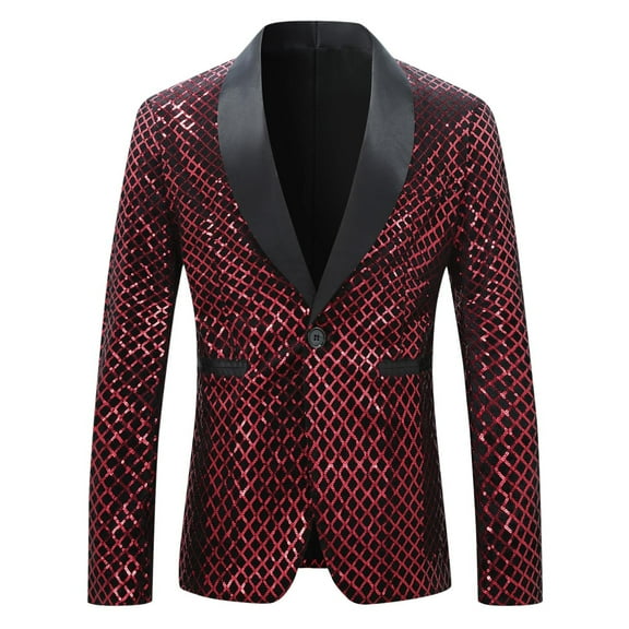 guisaled Sequin Blazer for Men Shiny Shawl Notched Lapel Button Slim Fit Suit Jacket Dinner Party Club Wedding Festival Tuxedo