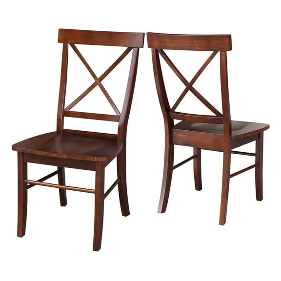 Set of 2 X-Back Dining Chairs, Espresso Solid Wood Parawood Dining Room