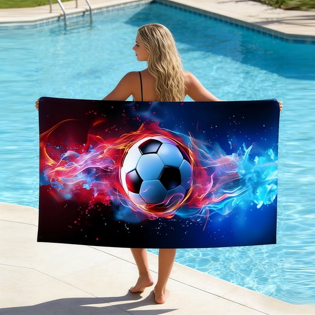Microfiber Oversized Beach Towel,Sand Free Quick Dry Lightweight Absorbent Towel,Football Patterned Beach Towel Quicks Drying Not Easily Sand Sticking Towel Travel Swimming Sports Towel,55x27.5in