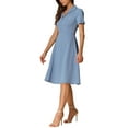 thumbnail image 4 of INSPIRE CHIC Vestidos Vintage para Mujeres 2024 Vestido de Cuello Plano de Manga Corta Ajustado y Acampanado L Azul Gris, 4 of 4