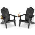 thumbnail image 1 of Patiojoy 2PCS Adirondack Chair HIPS Adirondack Chair w/Cup Holder Realistic Wood Grain Weather Resistant Outdoor Chair for  380 LBS Weight Capacity Black, 1 of 10