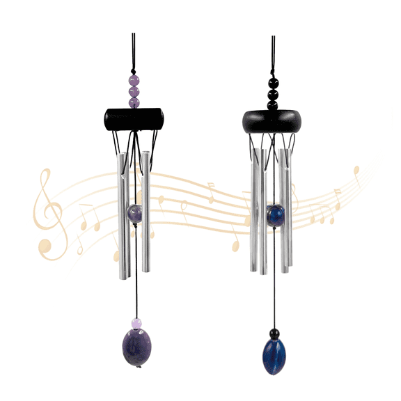 LANHUE 2 Pack Small Silver Wind Chimes for Outside, Mini Aluminum Tubes with Ceramic Drop, Gentle Soothing Sound for Garden Patio Porch Decor, Zen Hanging Memorial Gifts for Mom Backyard Balcony