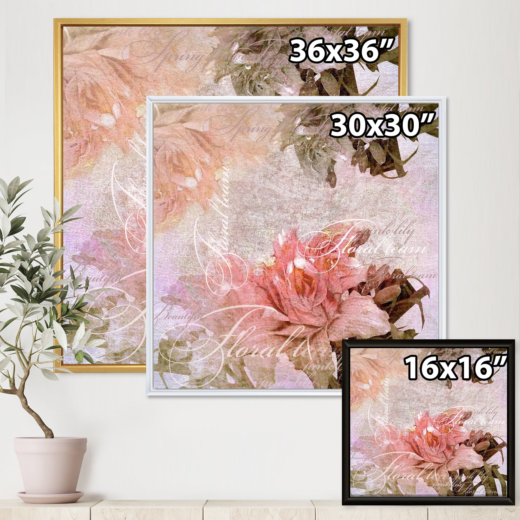 Designart 'Flowers Vintage In Pastel Colours' Traditional Framed Canvas Wall Art Print