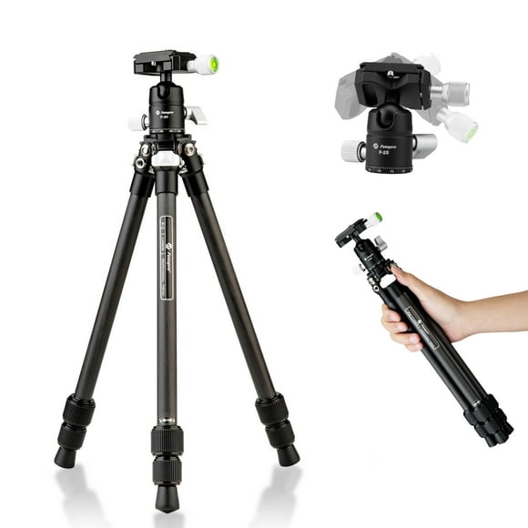 Fotorpro Trépied de Voyage 28” Léger, Trépied Compact en Fibre de Carbone avec Plaque QR à Tête de Rotule 360” pour Appareil Photo Reflex Sans Miroir, Charge Max 11lbs, Noir