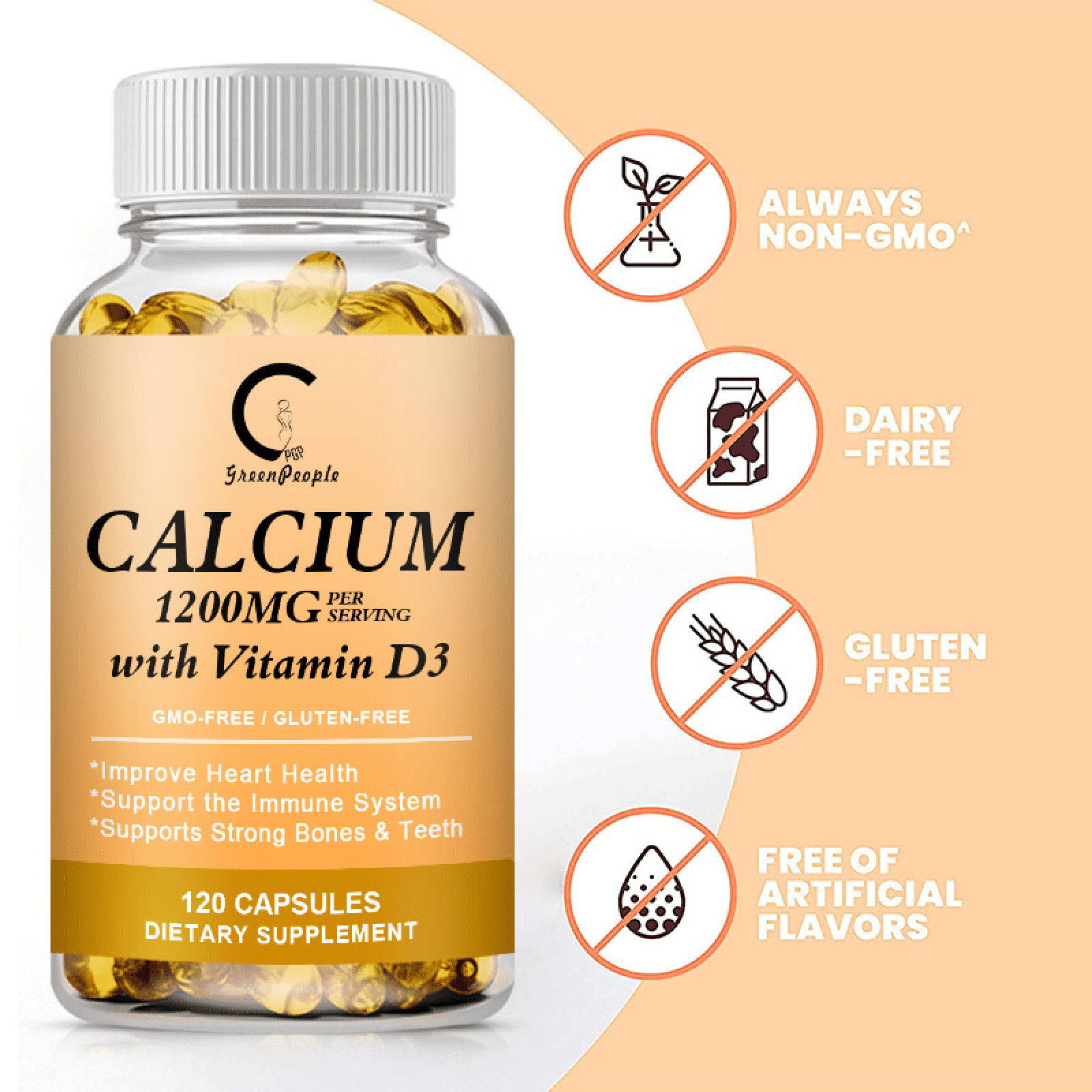 (2 Pack) Calcium with Vitamin D3, 1200mg Calcium Supplement for Bone and Joint Health, 120Ct by GPGP