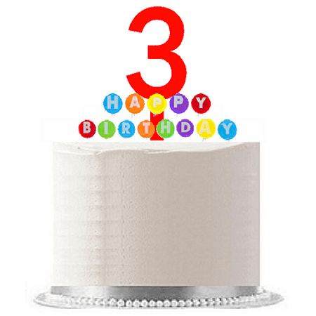 Item 003wcd Happy 3rd Birthday Party Red Cake Topper Rainbow