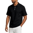 thumbnail image 4 of Dwelliawo Mens Lightweight Linen Texture Polo Tops Raglan Short Sleeve Classic Three Buttons Collar Shirts Breathable Soft Comfort Beach Trip Golf Training Daily Casual Summer Wear Black 3xL, 4 of 5