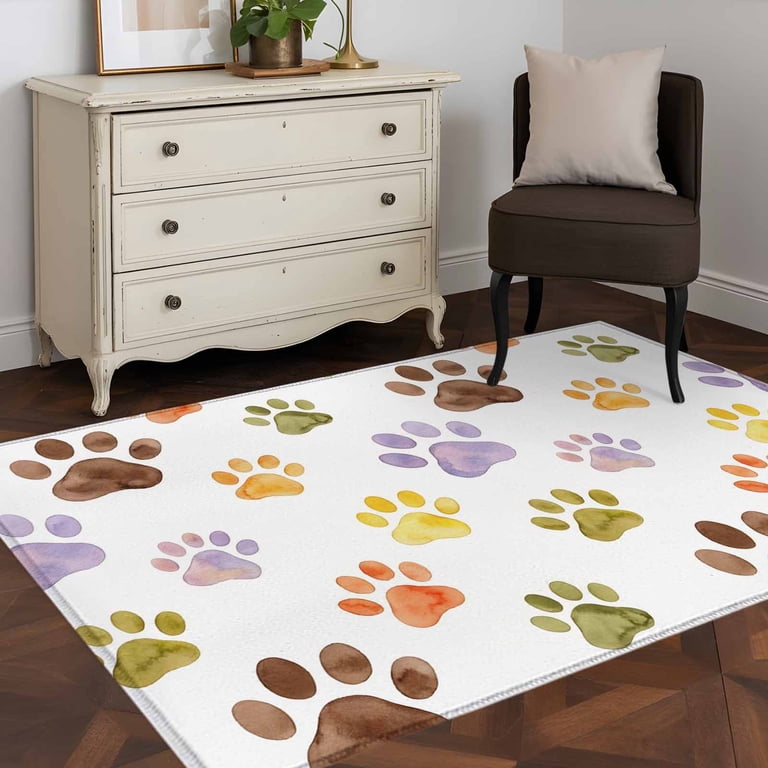 Colorful Dog Paws Area Rug 4x6 Washable Rug Non Slip Farmhouse