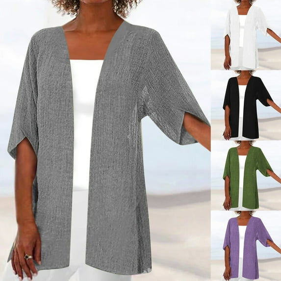 qolati Cardigan for Women 2023 Lightweight 3/4 Sleeve Kimono Outwear Jackets Casual Loose Flowy Open Front Cardigans Cover Up