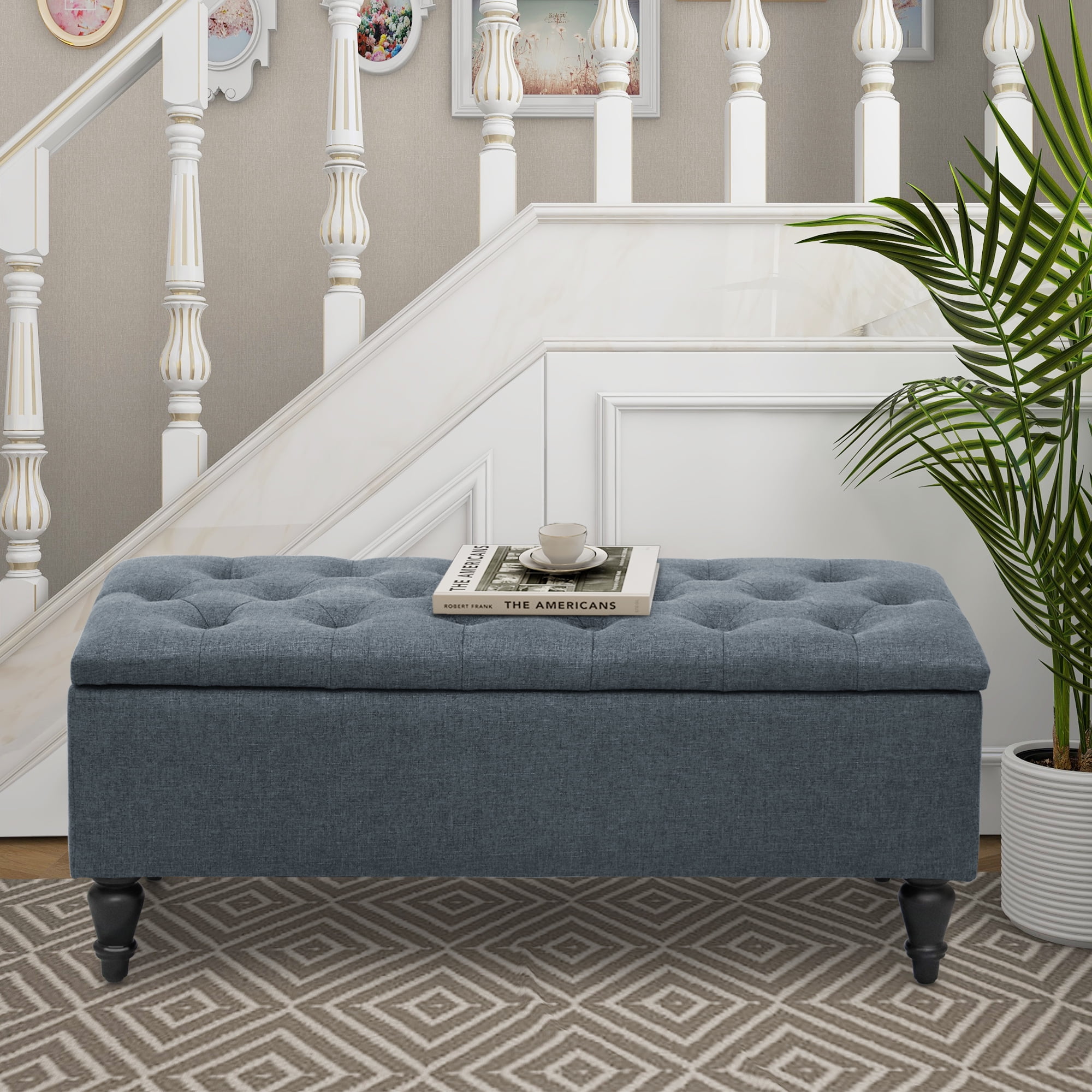 Abble 38 inch Fabric Upholstered Flip Top Storage Bench Walmart