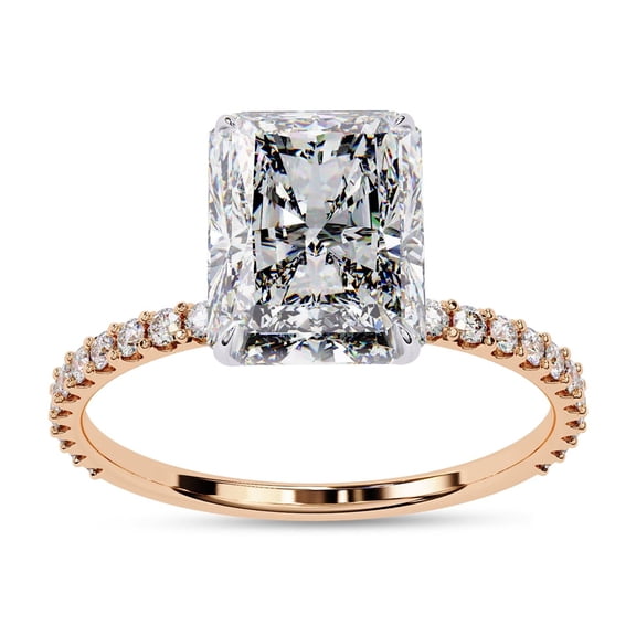 Solitaire Wedding Engagement Ring for Women | Center 9x7mm Radiant Cut Lab Created Moissanite Eternity Band Promise Rings in 14K Solid Rose Gold Jewelry Gift for Her, Ring Size 10