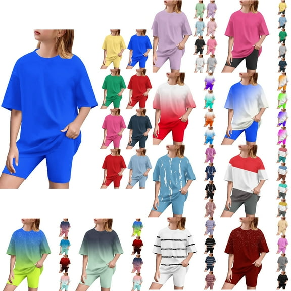 Antinious Toddler Gradient Short Sleeve Tee Yoga Bottoms Casual Outfit