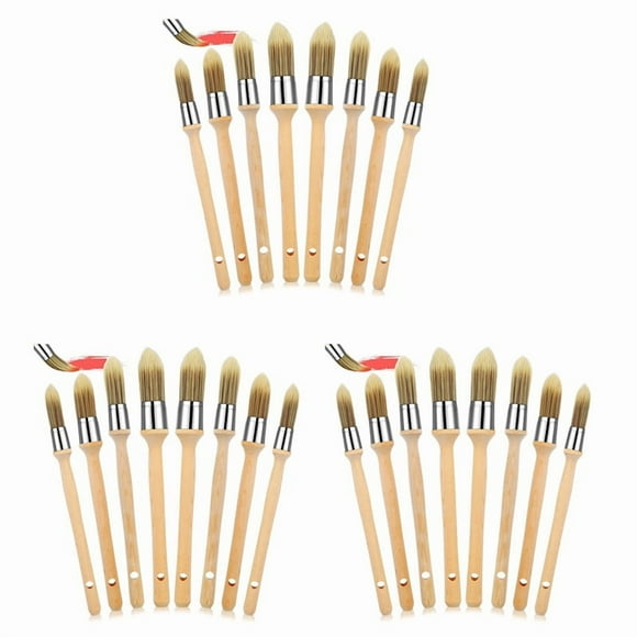 24 Piezas de Pinceles de Pintura con Manejar de Madera, Herramienta de Pintura de Borde Redondo, Pinceles para Arte de Bordes de Pared de Casa de Esquina