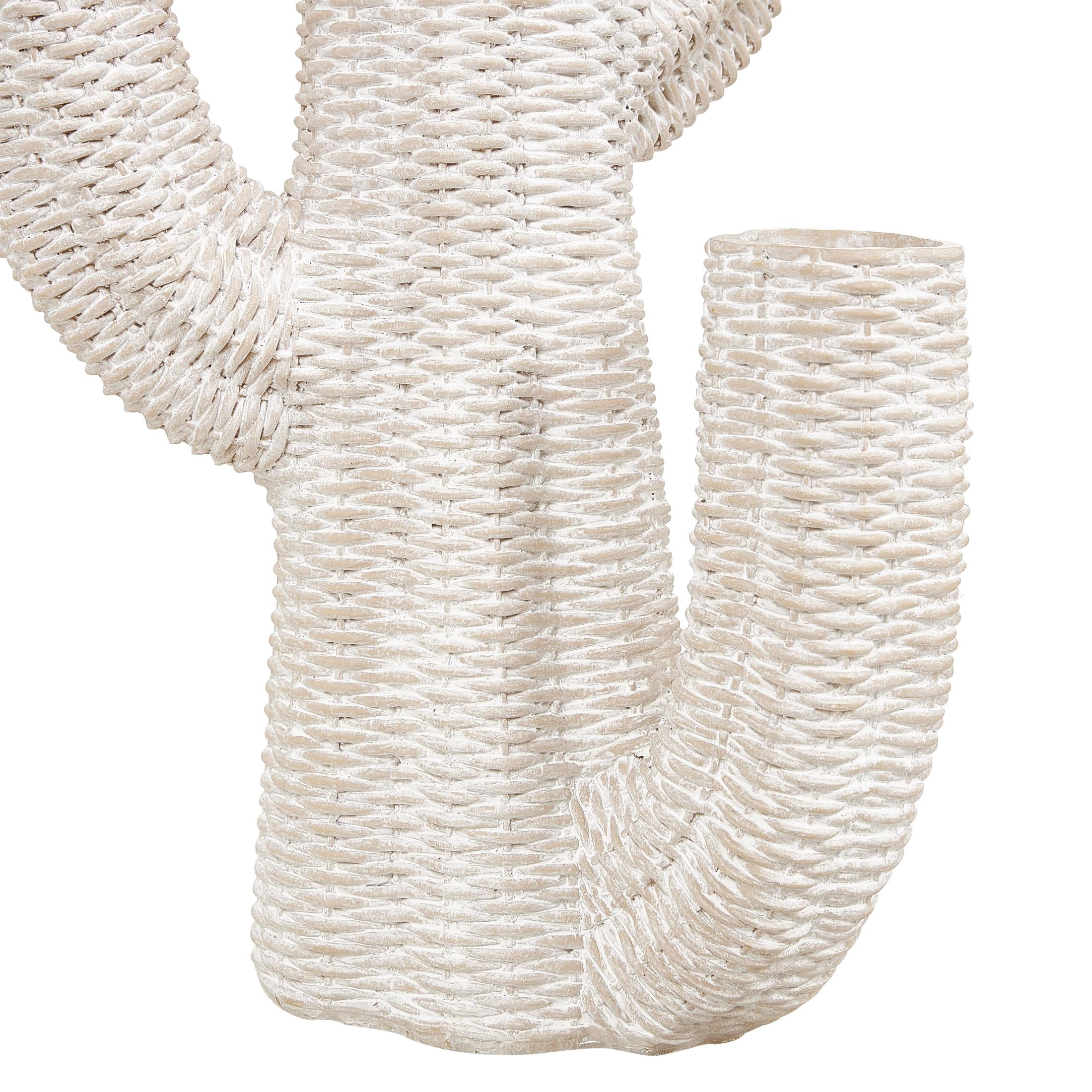 DecMode 14" x 21" Tall Textured Cream Resin Cactus Planter