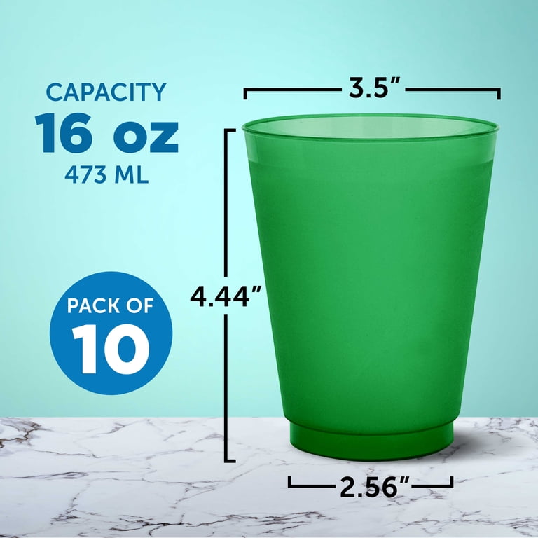 Frosted Plastic Stadium Cup 16 oz. Set of 10, Bulk Pack - Shatterproof,  Flexible, Reusable Party Cups - Green - Walmart.com