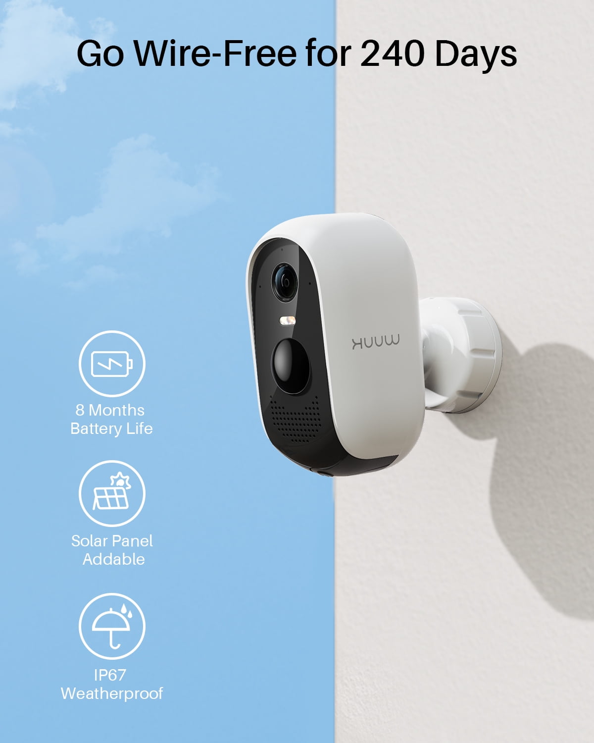 WUUK Security Camera Wireless 2K, Outdoor, Indoor, Homebase Included, No Monthly Fees, 32GB Storage, 2.4/5 GHz WiFi, 240 Days Battery Life, Night Vision, Compatible with Alexa & Google, 2 Cams Pack